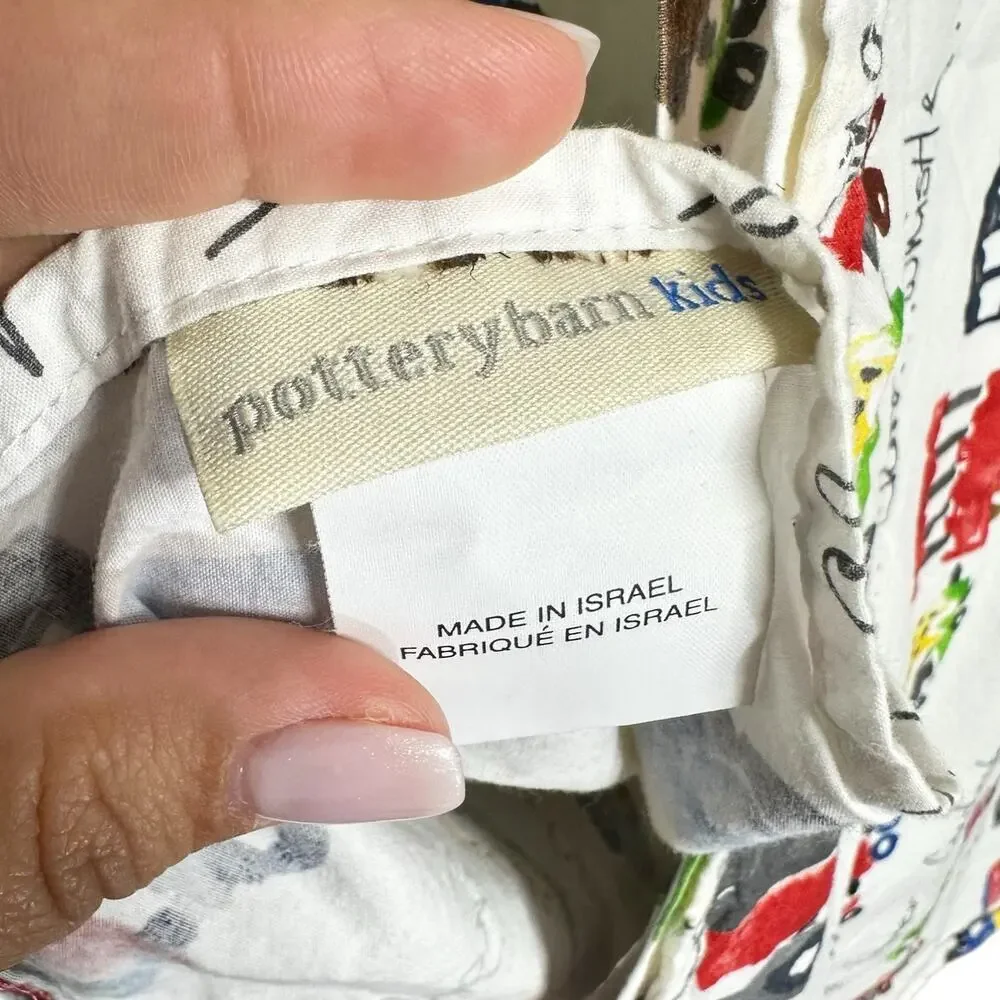 Pottery Barn Kids Ryder Trains Flat Sheet Organic Cotton Twin